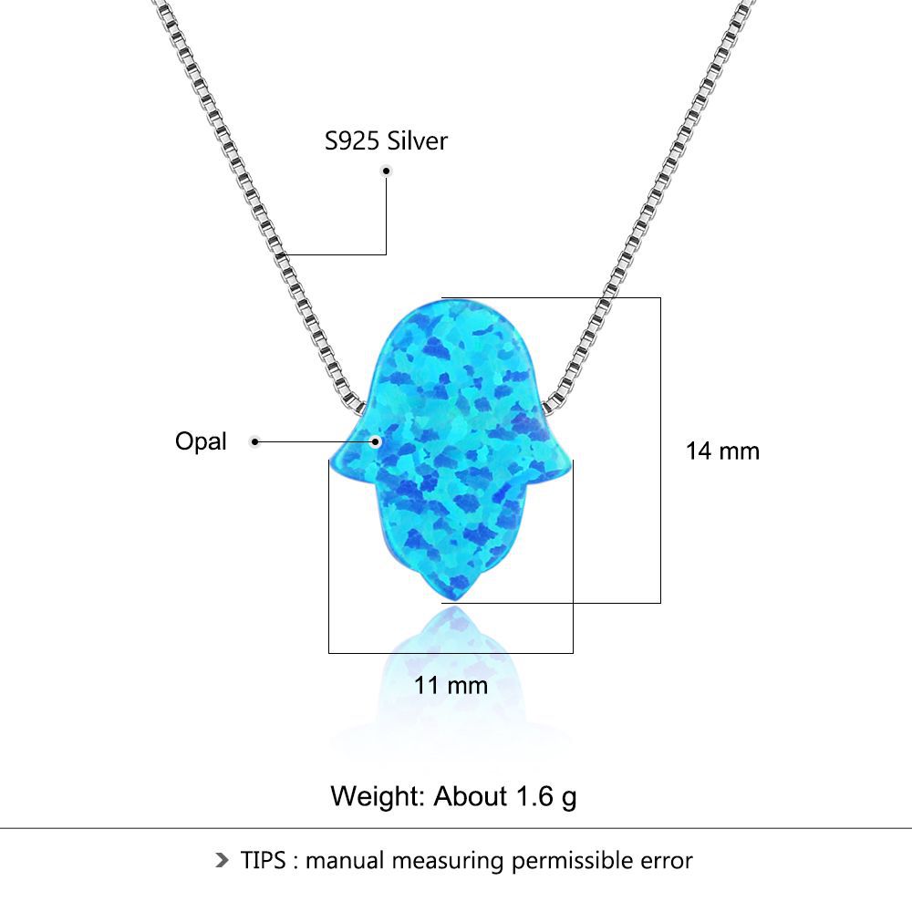 Atlas Blue Opal Khamsa Necklace (S925 Sterling Silver)