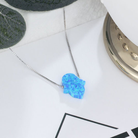 Atlas Blue Opal Khamsa Necklace (S925 Sterling Silver)